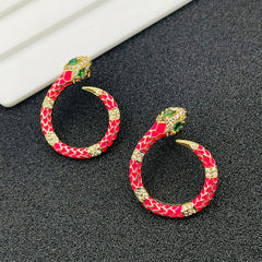 Copper Snake Pink Cubic Zirconia Stud Earring Pair For Women