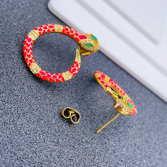 Copper Snake Pink Cubic Zirconia Stud Earring Pair For Women