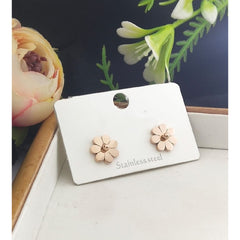 Stainless Steel Rose Gold Flower Stud Earring Pair For Women