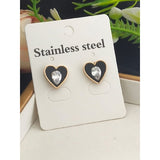 Stainless Steel Rose Gold Black Heart Cubic Zirconia Stud Earring Pair