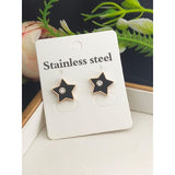 Stainless Steel Rose Gold Black Star Cubic Zirconia Stud Earring Pair
