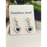 Stainless Steel Heart Cubic Zirconia Dangler Drop Earring Pair