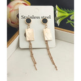 Stainless Steel Rose Gold Clover Tassel Earring Pair Women