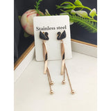 Stainless Steel Rose Gold Swan Crystal Tassel Earring Pair Women