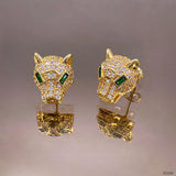 Copper Panther Lion Cubic Zirconia Studded 18K Gold Stud Earring Women
