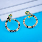 Copper Snake Black Cubic Zirconia Stud Earring Pair For Women