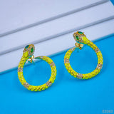 Copper Snake Neon Yellow Cubic Zirconia Stud Earring Pair For Women