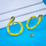 Copper Snake Neon Yellow Cubic Zirconia Stud Earring Pair For Women