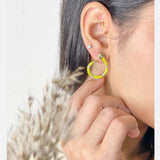 Copper Snake Neon Yellow Cubic Zirconia Stud Earring Pair For Women