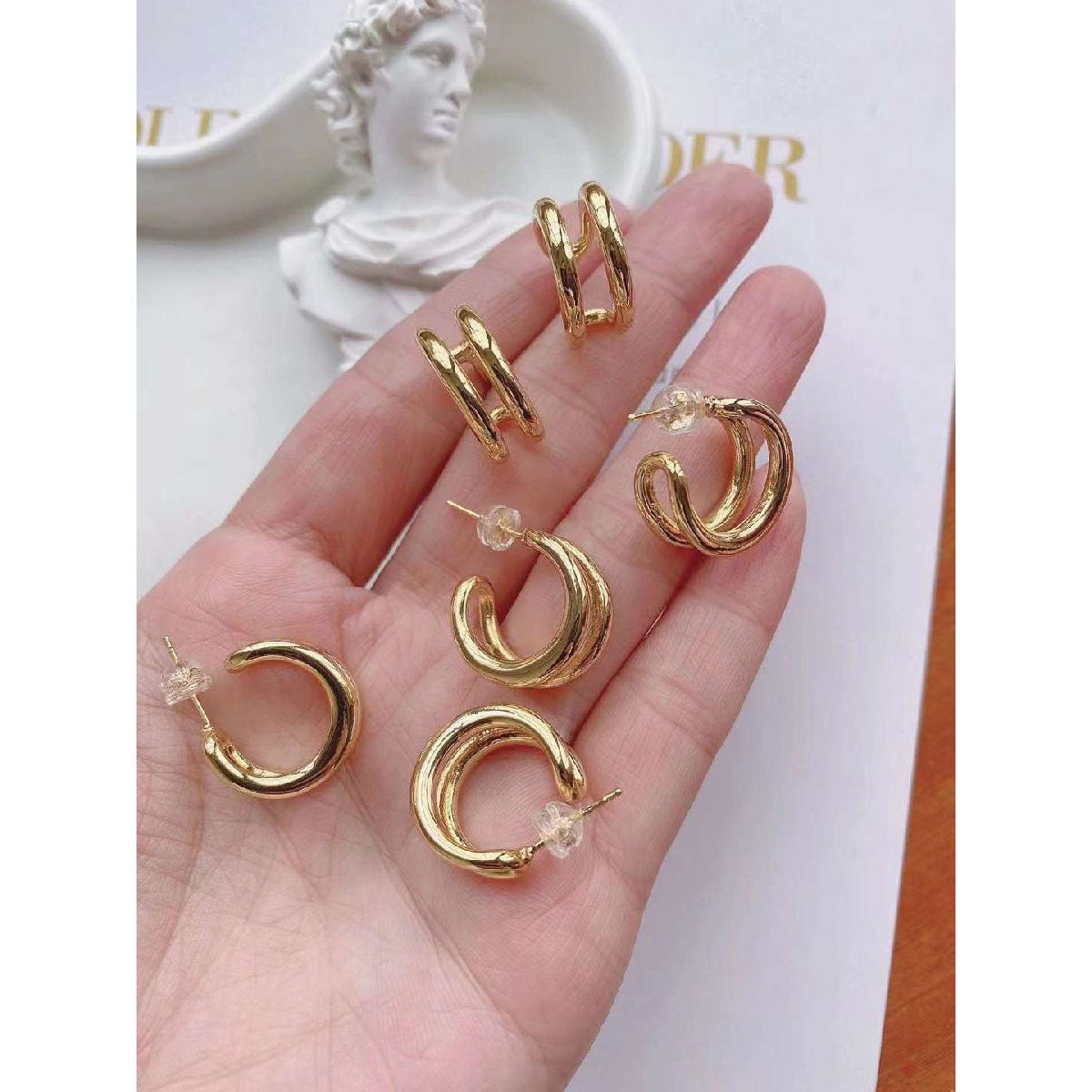 Double Layer 18K Gold Copper Hoop Earring Pair for Women