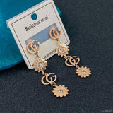 Copper Flower Cubic zirconia Rose Gold Dangle Earring Pair For Women