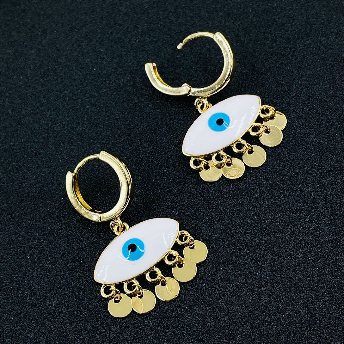 Copper White Gold Evil Eye Enamel Hoop Earring Pair For Women