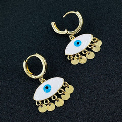 Copper White Gold Evil Eye Enamel Hoop Earring Pair For Women