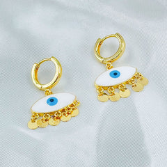 Copper White Gold Evil Eye Enamel Hoop Earring Pair For Women