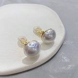 16MM Copper Half Pearl Gold White Stud Earring Pair For Women