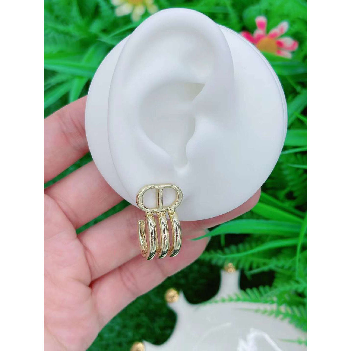 Copper C Design Gold Cubic Zirconia Stud Earring Pair For Women