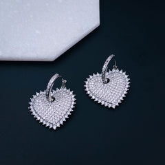 Copper Heart Gold Cubic Zirconia Hoop & Drop Earring Pair For Women