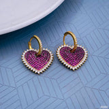 Copper Heart Gold Cubic Zirconia Hoop & Drop Earring Pair For Women