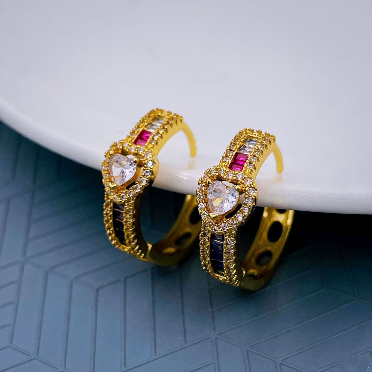 Copper Cubic Zirconia Rainbow Gold Heart bangle Kada Women