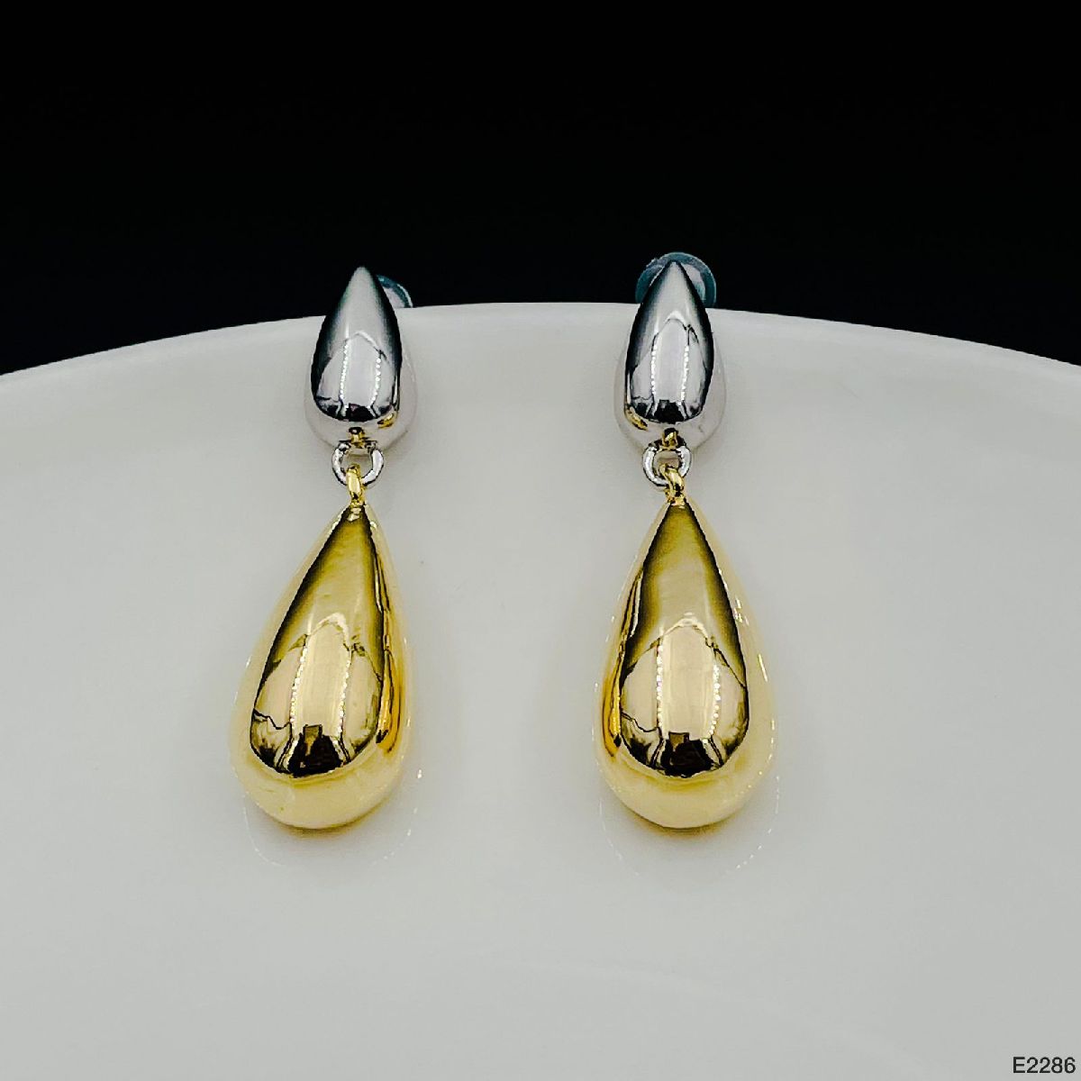 Two Tone Glossy 18K Gold Copper Dangler Drop Earring for Women