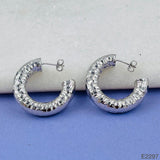 Glossy Faceted Platinum Copper Hoop Earring for Women