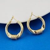 Glossy Faceted Platinum Silver Copper Hoop Earring Pair for Women