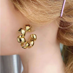 Twisted Curly 18K Gold Anti Tarnish Copper Hoop Earring Pair for Women