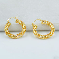 Mesh 18K Gold Anti Tarnish Copper Hoop Earring Pair for Women