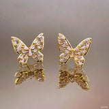 Butterfly Baguette Cubic Zirconia Gold Copper Stud Earring Pair Women