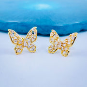 Butterfly Baguette Cubic Zirconia Gold Copper Stud Earring Pair Women