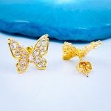 Butterfly Baguette Cubic Zirconia Gold Copper Stud Earring Pair Women