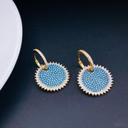 Sky Blue Gold Pave Cubic Zirconia Hoop & Drop Earring Pair For Women