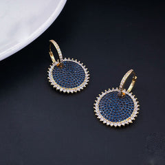 Sky Blue Gold Pave Cubic Zirconia Hoop & Drop Earring Pair For Women