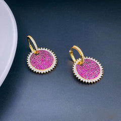 Sky Blue Gold Pave Cubic Zirconia Hoop & Drop Earring Pair For Women