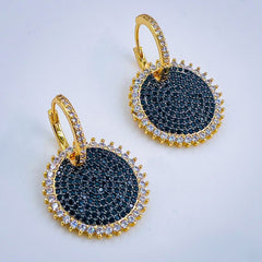 Sky Blue Gold Pave Cubic Zirconia Hoop & Drop Earring Pair For Women