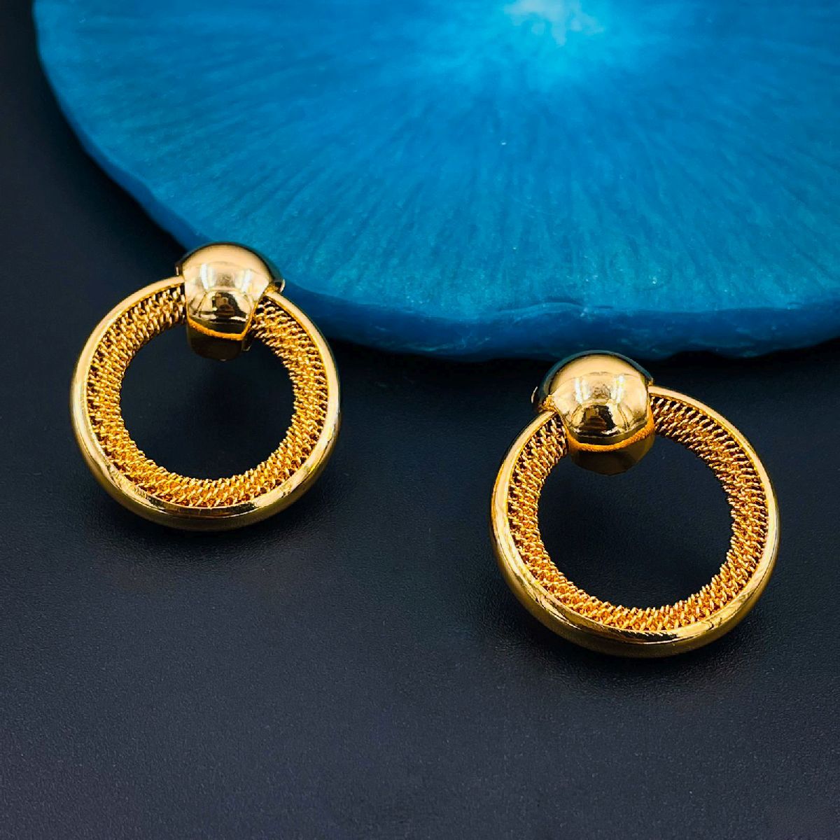 Stainless Steel Link Gold Stud Danger Earring Pair for Women