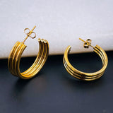 Stainless Steel Link Gold Multi layer Hoop Earring Pair for Women