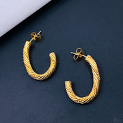 Stainless Steel Link Gold Laser engraved Hoop Earring Pair for Women