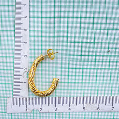 Stainless Steel Link Gold Laser engraved Hoop Earring Pair for Women