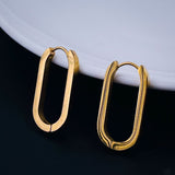 Long Oval Stainless Steel Anti Tarnish 18K Gold Hoop Earring Pair Women