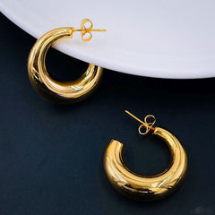 Crescent Stainless Steel Anti Tarnish 18K Gold Hoop Earring Pair Women