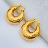 Large Chunky Crescent Stainless Steel Anti Tarnish 18K Gold Hoop Earring