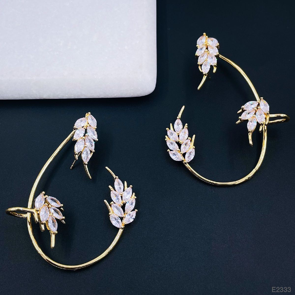 Floral Cubic Zirconia Marquise 18K Gold Copper Ear Cuff Earring