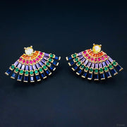 Smart Multi Color Fan Cubic Zirconia Gold Copper Earring Pair Women