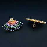 Smart Multi Color Fan Cubic Zirconia Gold Copper Earring Pair Women