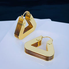 Layered 3D  Triangle Chunky 18K Gold Anti Tarnish Hoop Earring for Women