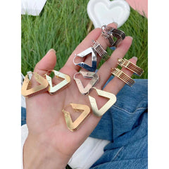 Layered 3D  Triangle Chunky 18K Gold Anti Tarnish Hoop Earring for Women