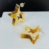 Layered 3D  Star Chunky 18K Gold Anti Tarnish Hoop Earring for Women