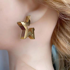 Layered 3D  Star Chunky 18K Gold Anti Tarnish Hoop Earring for Women