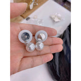Dual Pearl 25mm 14mm Silver Dangling Stud Earring Pair for Women